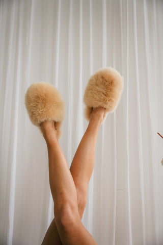 The Little Finery Alpaca Slippers ™ in Buffy Beige