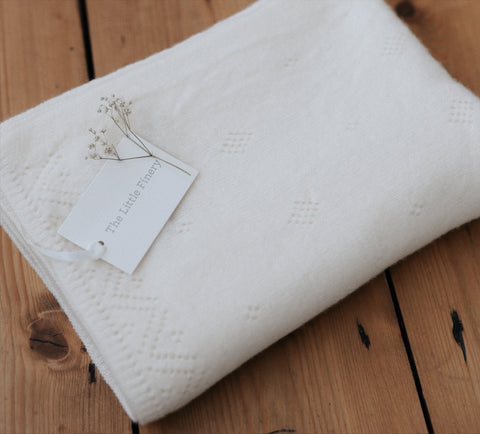 Cashmere Pointelle Blanket In Ecru White